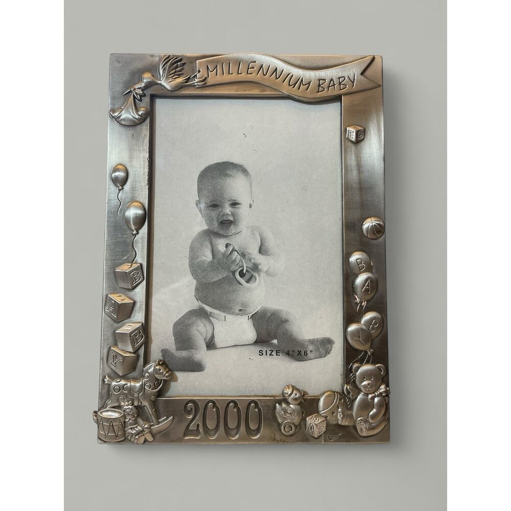 Millennium Baby Pewter Picture Frame 2000 Raised Motif 4x6 Y2K Tender Keepsake